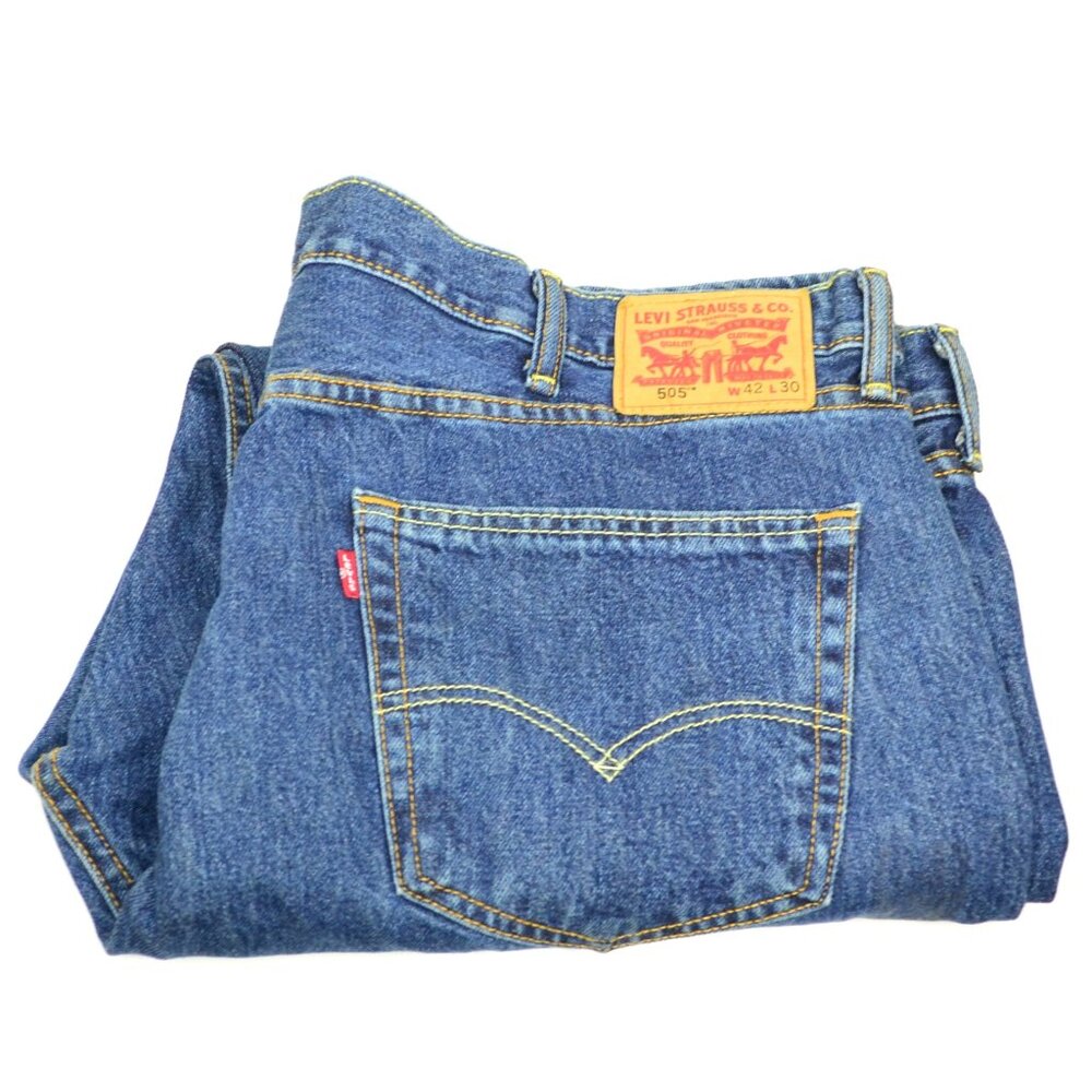 Levi's 505 Men's Size W42 L30 Blue Dark Wash Relaxed Fit Denim Jeans